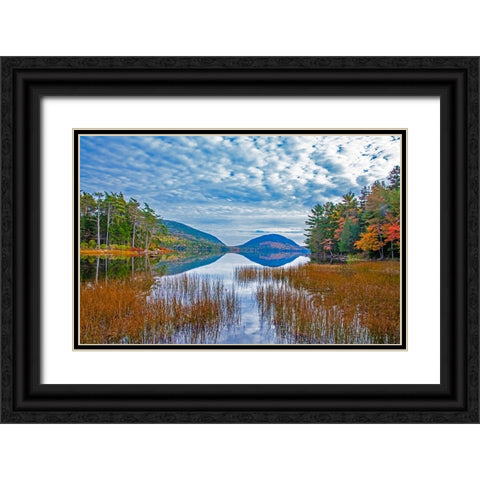 USA-New England-Maine-Acadia National Park and Jordon Pond on very calm Autumn day Black Ornate Wood Framed Art Print with Double Matting by Gulin, Sylvia