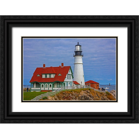 USA-New England-Maine-Cape Elizabeth-Atlantic Portland Head Lighthouse during the Fall season Black Ornate Wood Framed Art Print with Double Matting by Gulin, Sylvia