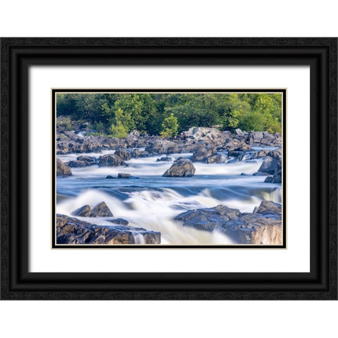 Usa-Maryland Great Falls Overlook-Potomac River-Long Exposure of the Water of the Potomac Black Ornate Wood Framed Art Print with Double Matting by Looney, Hollice