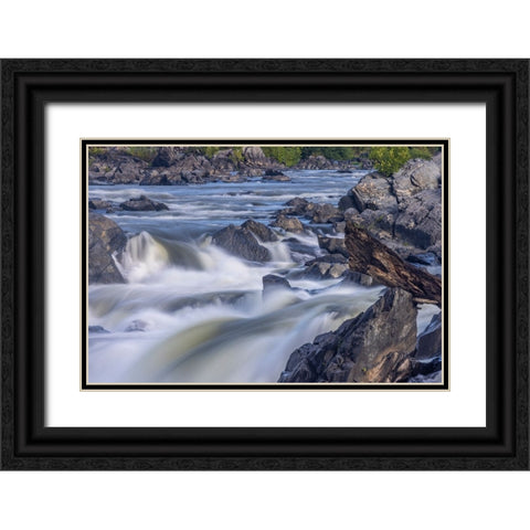 Usa-Maryland Great Falls Overlook-Potomac River-Long Exposure of the Water of the Potomac Black Ornate Wood Framed Art Print with Double Matting by Looney, Hollice