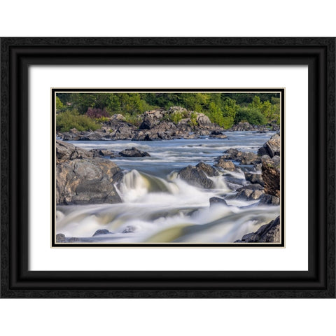Usa-Maryland Great Falls Overlook-Potomac River-Long Exposure of the Water of the Potomac Black Ornate Wood Framed Art Print with Double Matting by Looney, Hollice