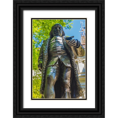 Benjamin Franklin Statue-Boston-Massachusetts-Front of the Boston Latin School founded 1635-Statue  Black Ornate Wood Framed Art Print with Double Matting by Perry, William
