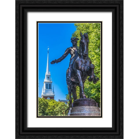 Paul Revere Statue-Old North Church-Freedom Trail-Boston-Massachusetts-Church in 1775 put up lanter Black Ornate Wood Framed Art Print with Double Matting by Perry, William
