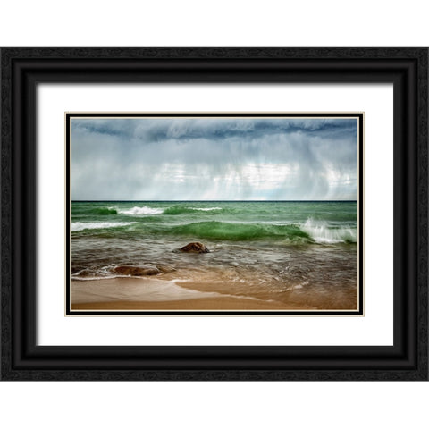 USA-Michigan-Upper Peninsula-Munising Rain clouds over Pictured Rocks National Lakeshore Black Ornate Wood Framed Art Print with Double Matting by Collins, Ann