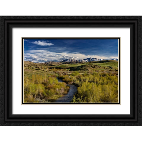 Elk Creek with fresh snow on Steamboat Mountain along the Rocky Mountain Front near Augusta-Montana Black Ornate Wood Framed Art Print with Double Matting by Haney, Chuck