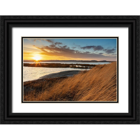 Sunset skies at Freezeout Lake Wildlife Management Area near Choteau-Montana-USA Black Ornate Wood Framed Art Print with Double Matting by Haney, Chuck