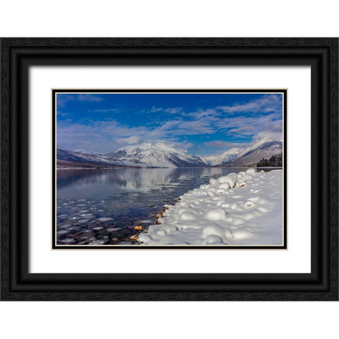 Mountains reflect in wintry Lake McDonald in Glacier National Park-Montana-USA Black Ornate Wood Framed Art Print with Double Matting by Haney, Chuck