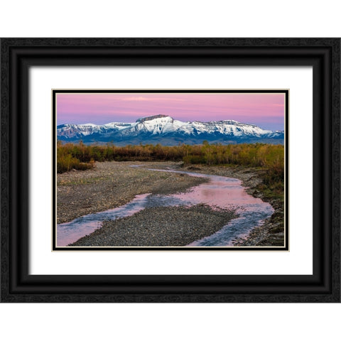Dawn along the Teton River with Ear Mountain in background near Choteau-Montana-USA Black Ornate Wood Framed Art Print with Double Matting by Haney, Chuck