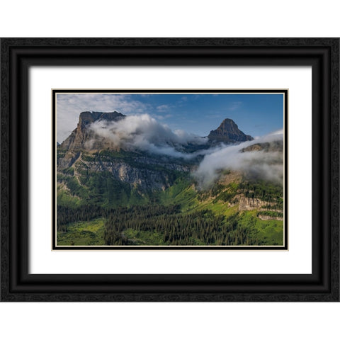 Rolling fog clouds with Heavy Runner and Reynold Mountains at Logan Pass in Glacier National Park Black Ornate Wood Framed Art Print with Double Matting by Haney, Chuck