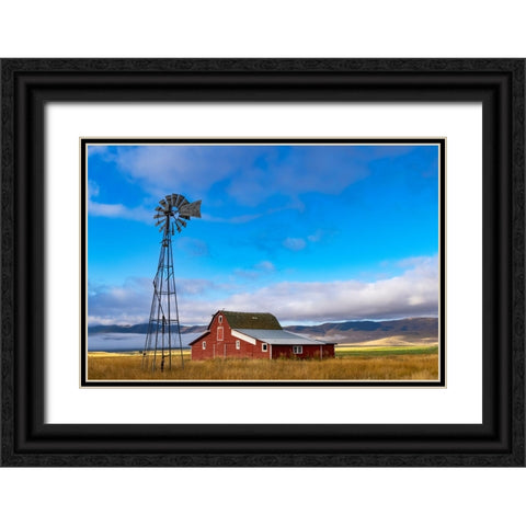 Old barn after clearing storm in the Mission Valley-Montana-USA Black Ornate Wood Framed Art Print with Double Matting by Haney, Chuck