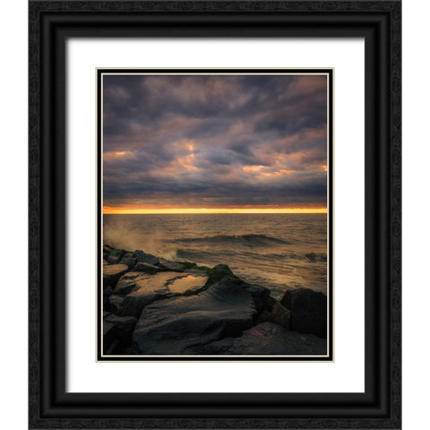 USA-New Jersey-Cape May National Seashore-Sunset on ocean shore Black Ornate Wood Framed Art Print with Double Matting by Jaynes Gallery