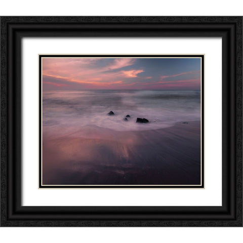 USA-New Jersey-Cape May National Seashore-Sunrise on rocky shore and ocean Black Ornate Wood Framed Art Print with Double Matting by Jaynes Gallery
