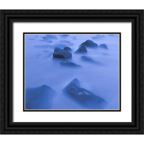 USA-New Jersey-Cape May National Seashore Sunrise mist on rocky shore Black Ornate Wood Framed Art Print with Double Matting by Jaynes Gallery