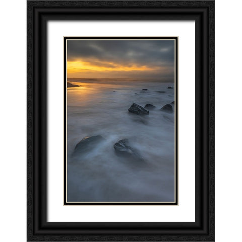 USA-New Jersey-Cape May National Seashore Sunrise on rocky shoreline Black Ornate Wood Framed Art Print with Double Matting by Jaynes Gallery