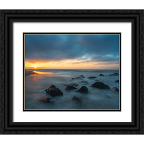 USA-New Jersey-Cape May National Seashore Sunrise on rocky shoreline Black Ornate Wood Framed Art Print with Double Matting by Jaynes Gallery