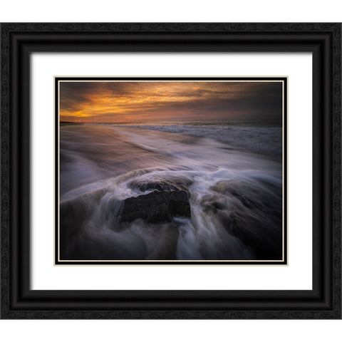 USA-New Jersey-Cape May National Seashore Sunset on ocean and beach scenic Black Ornate Wood Framed Art Print with Double Matting by Jaynes Gallery