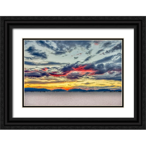 USA- New Mexico- White Sands National Park. Sunset over desert and San Andres Mountains. Black Ornate Wood Framed Art Print with Double Matting by Jaynes Gallery