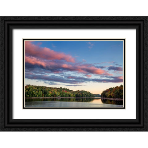 USA-New York-Adirondacks Autumn sunset on Indian Lake Black Ornate Wood Framed Art Print with Double Matting by Collins, Ann