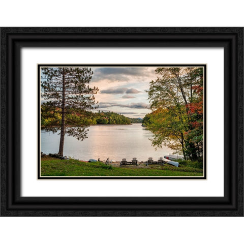 USA-New York-Adirondacks End of the season at private beach on Indian Lake Black Ornate Wood Framed Art Print with Double Matting by Collins, Ann