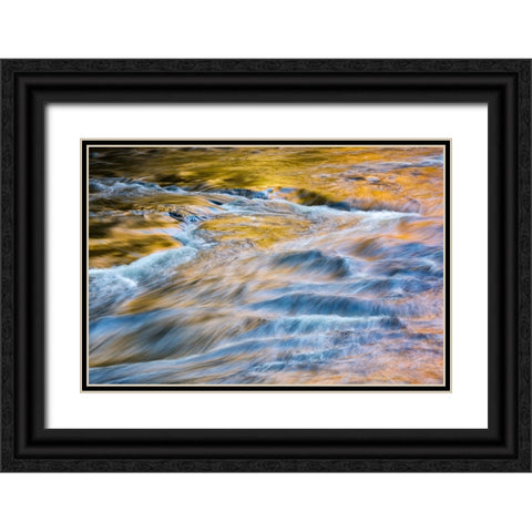 USA-New York-Adirondacks Tupper Lake-autumn reflections at Bog River Falls Black Ornate Wood Framed Art Print with Double Matting by Collins, Ann