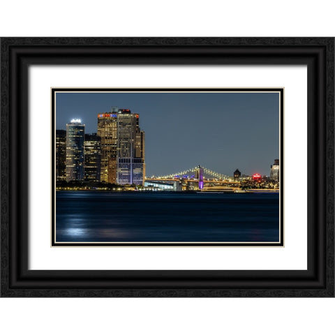 USA-New York New York City skyline at night Black Ornate Wood Framed Art Print with Double Matting by Looney, Hollice