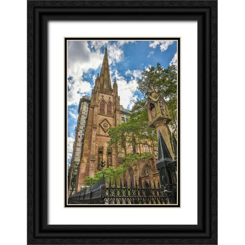 USA-New York Trinity Church and grounds Black Ornate Wood Framed Art Print with Double Matting by Looney, Hollice
