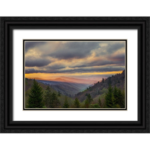 Sunrise view of Oconaluftee Valley-Great Smoky Mountains National Park-North Carolina Black Ornate Wood Framed Art Print with Double Matting by Jones, Adam