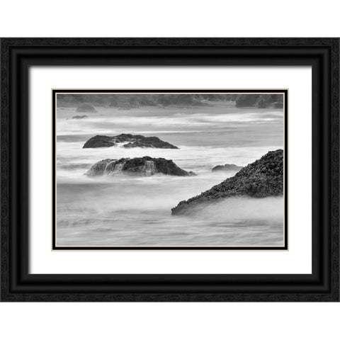 Waves crashing on rocks-Bandon Beach-Oregon Black Ornate Wood Framed Art Print with Double Matting by Jones, Adam