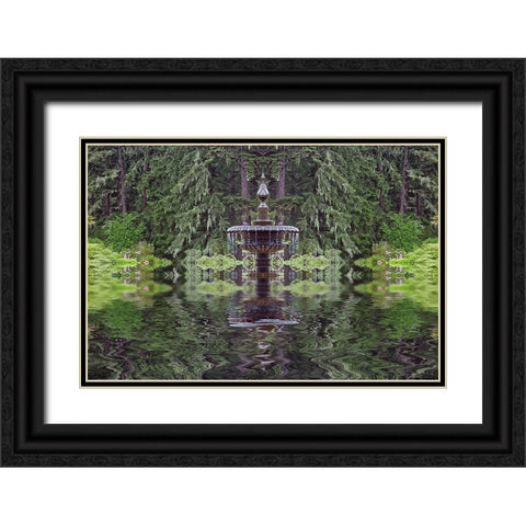 Fountain and in rhododendron garden-Shore Acres State Park-Coos Bay-Oregon Black Ornate Wood Framed Art Print with Double Matting by Jones, Adam