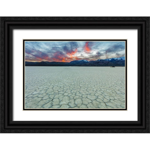 Playa at sunset with Steen Mountain on the Alvord Desert in Harney County-Oregon-USA Black Ornate Wood Framed Art Print with Double Matting by Haney, Chuck