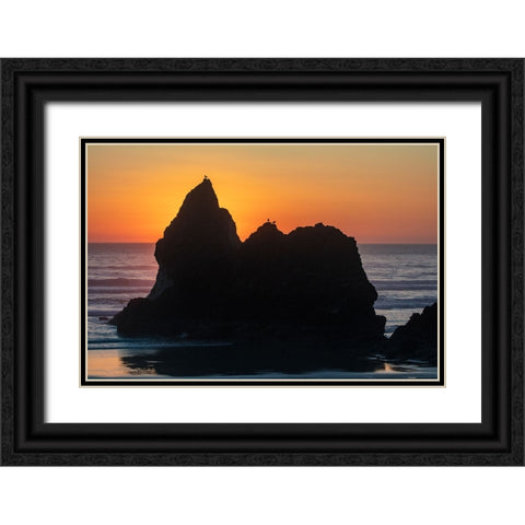Humbug Point at sunset near Cannon Beach-Oregon-USA Black Ornate Wood Framed Art Print with Double Matting by Haney, Chuck