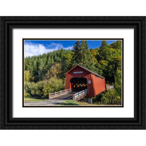 Chitwood Covered Bridge over the Yaquina River in Lincoln County-Oregon-USA Black Ornate Wood Framed Art Print with Double Matting by Haney, Chuck