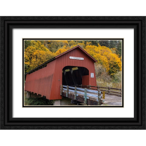 Chitwood Covered Bridge in autumn in Lincoln County-Oregon-USA Black Ornate Wood Framed Art Print with Double Matting by Haney, Chuck