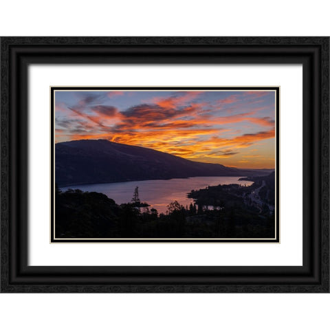 Vivid sunrise clouds over the Columbia River near Rowena-Oregon-USA Black Ornate Wood Framed Art Print with Double Matting by Haney, Chuck