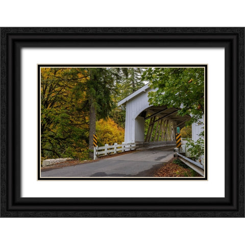 Hannah Covered Bridge spans Thomas Creek in Linn County-Oregon-USA Black Ornate Wood Framed Art Print with Double Matting by Haney, Chuck
