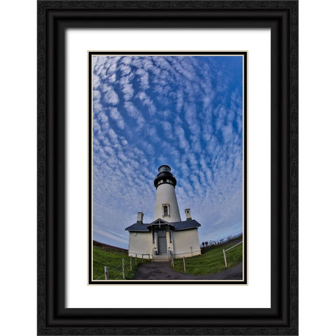 USA- Oregon- Newport. Yaquina Head Lighthouse Black Ornate Wood Framed Art Print with Double Matting by Gulin, Darrell