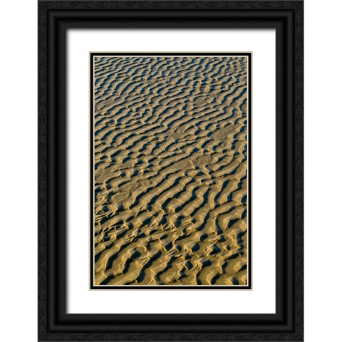 USA- Oregon. Cannon Beach low tide and ripples in the sand. Black Ornate Wood Framed Art Print with Double Matting by Gulin, Darrell
