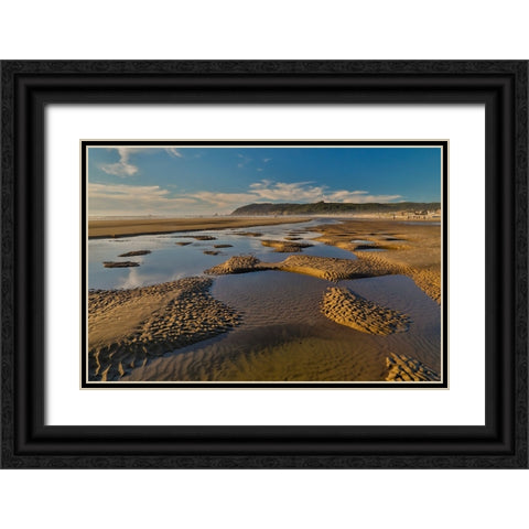 USA- Oregon. Cannon Beach low tide and ripples in the sand. Black Ornate Wood Framed Art Print with Double Matting by Gulin, Darrell