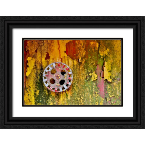 USA- Oregon- Tillamook. Old fire truck with gauges and valves with colorful pealing paint Black Ornate Wood Framed Art Print with Double Matting by Gulin, Darrell