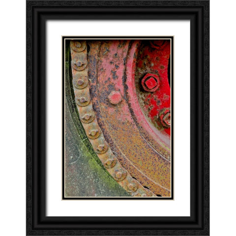 USA- Oregon- Tillamook. Close-up of old and rusted painted truck wheels Black Ornate Wood Framed Art Print with Double Matting by Gulin, Darrell