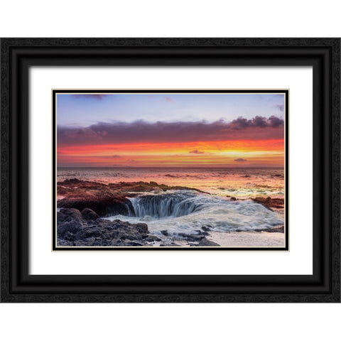Usa-Oregon-Yachats Thors Well-Waves Crashing into Thors Well Black Ornate Wood Framed Art Print with Double Matting by Looney, Hollice