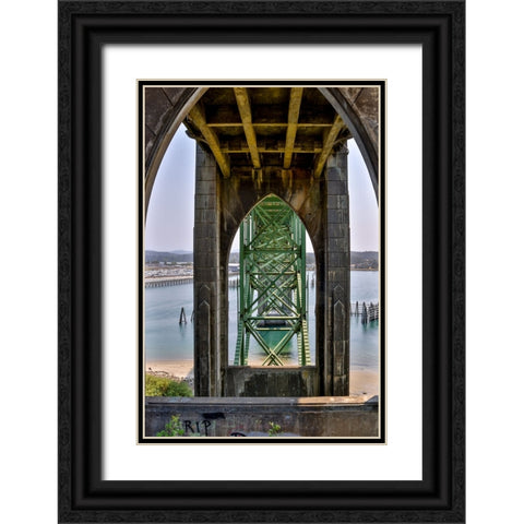 Usa-Oregon-Newport Yaquina Bay Bridge Black Ornate Wood Framed Art Print with Double Matting by Looney, Hollice