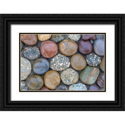 Usa-Oregon-Bandon Bandon Beach-Closeup of Rocks Gathered on the Beach Black Ornate Wood Framed Art Print with Double Matting by Looney, Hollice