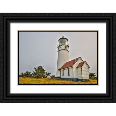 Usa-Oregon-Port Orford Cape Blanco Lighthouse on a Foggy Morning Black Ornate Wood Framed Art Print with Double Matting by Looney, Hollice