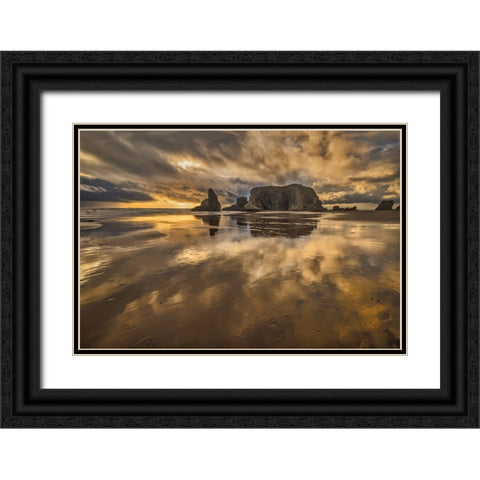 Bandon Beach-Oregon Black Ornate Wood Framed Art Print with Double Matting by Ford, John