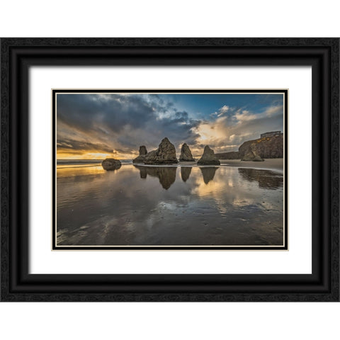 Bandon Beach-Oregon Black Ornate Wood Framed Art Print with Double Matting by Ford, John
