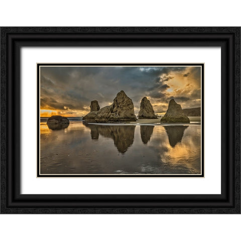 Bandon Beach-Oregon Black Ornate Wood Framed Art Print with Double Matting by Ford, John
