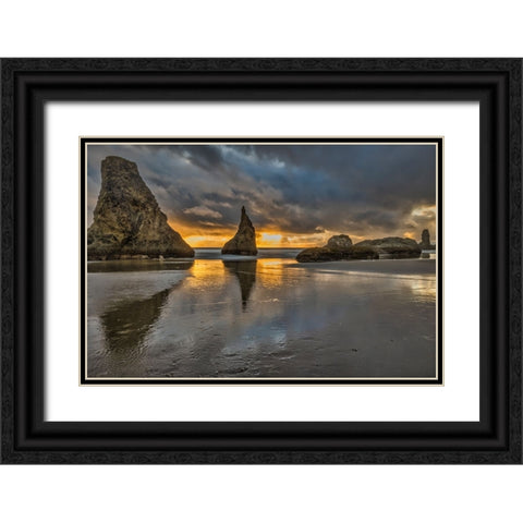 Bandon Beach-Oregon Black Ornate Wood Framed Art Print with Double Matting by Ford, John