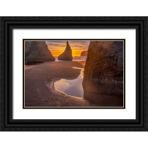 Bandon Beach-Oregon Black Ornate Wood Framed Art Print with Double Matting by Ford, John