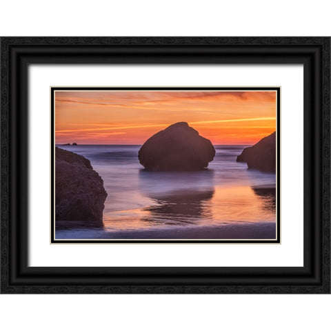 Bandon Beach-Oregon Black Ornate Wood Framed Art Print with Double Matting by Ford, John